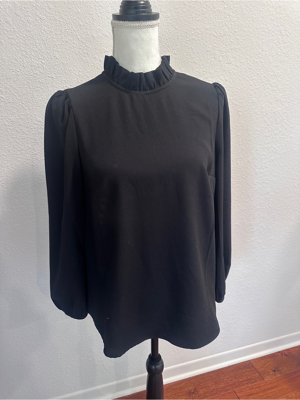 J. Crew Black Ruffle Mock-Neck Blouse